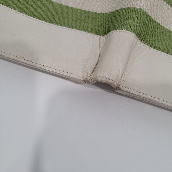 Bally Switzerland Wallet Medium Leather White Green Striped Logo Trifold Organiz - Picture 11 of 15